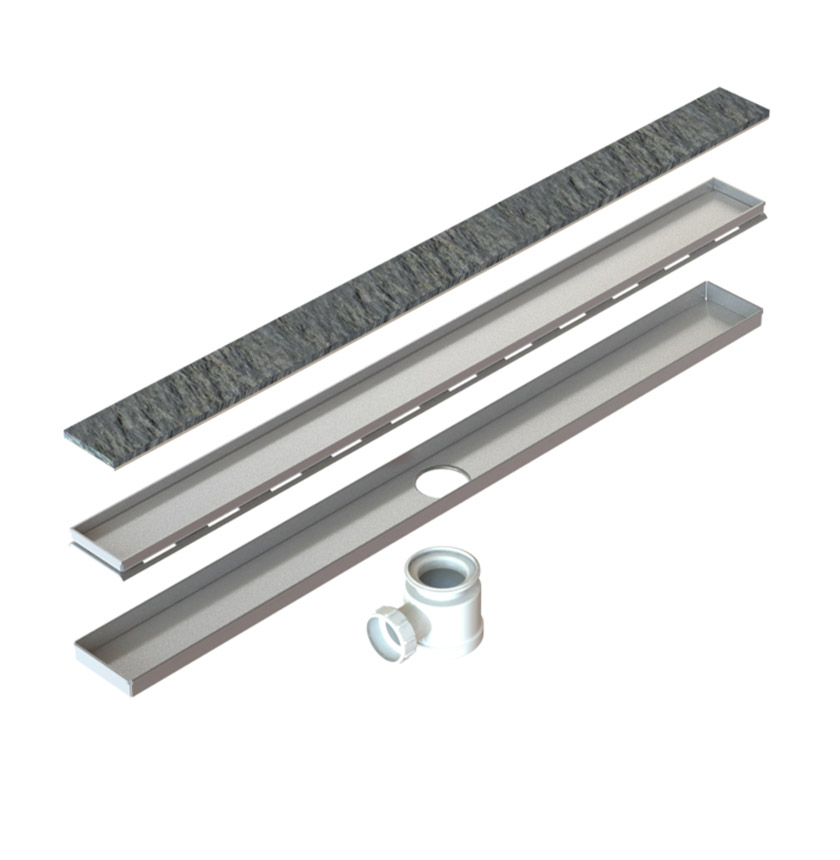 Model of Kents perforated linear shower drain and its parts
