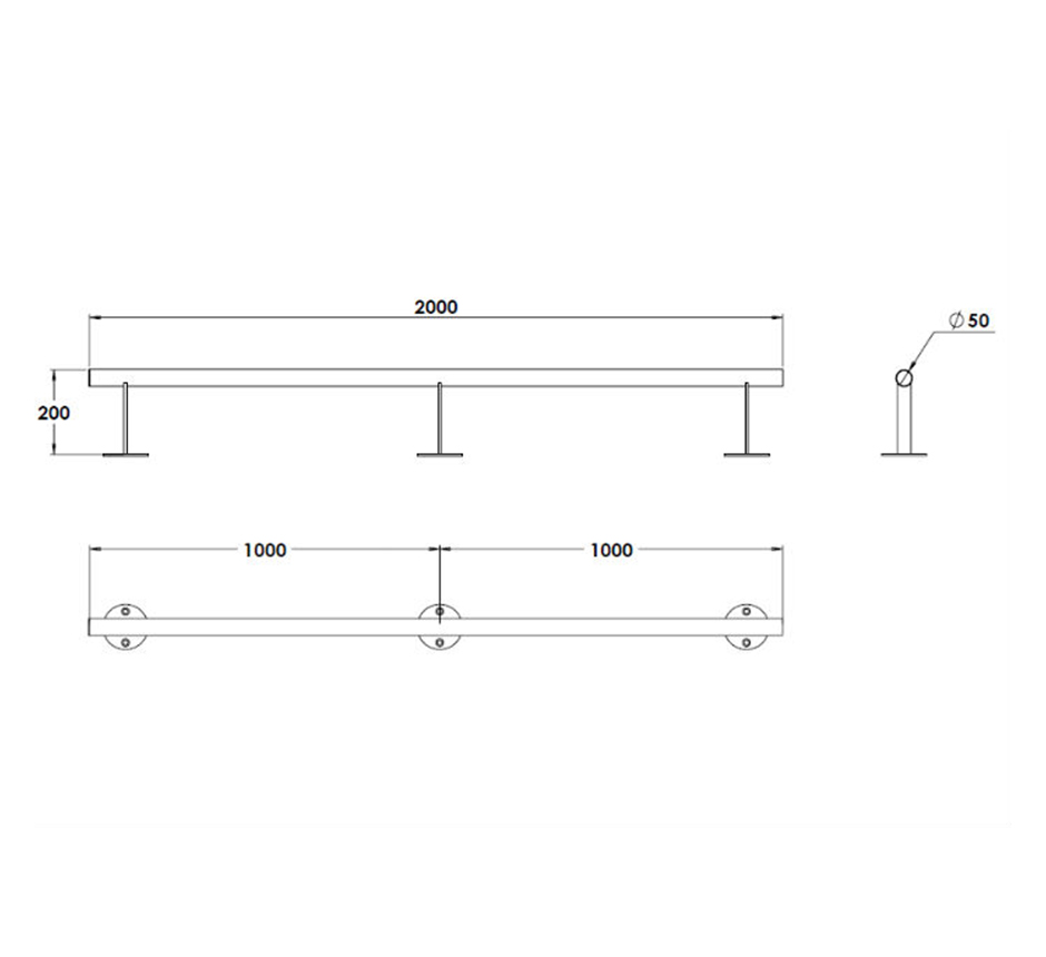 Line drawing of Kent's Floor Mounted Bump Rail for Airports