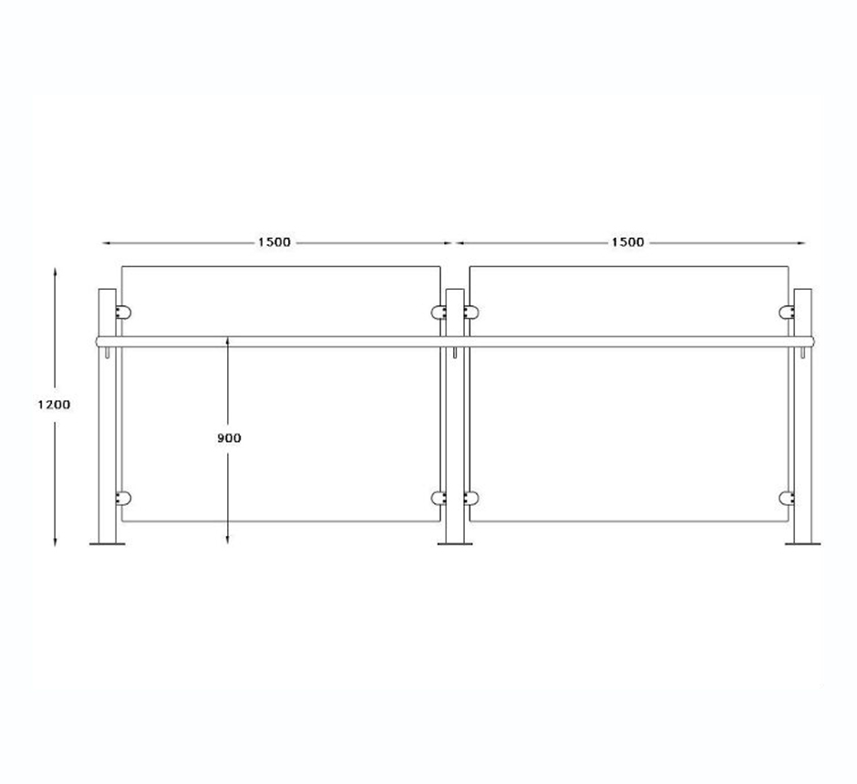 Drawing and dimensions of Kents glazed balustrade
