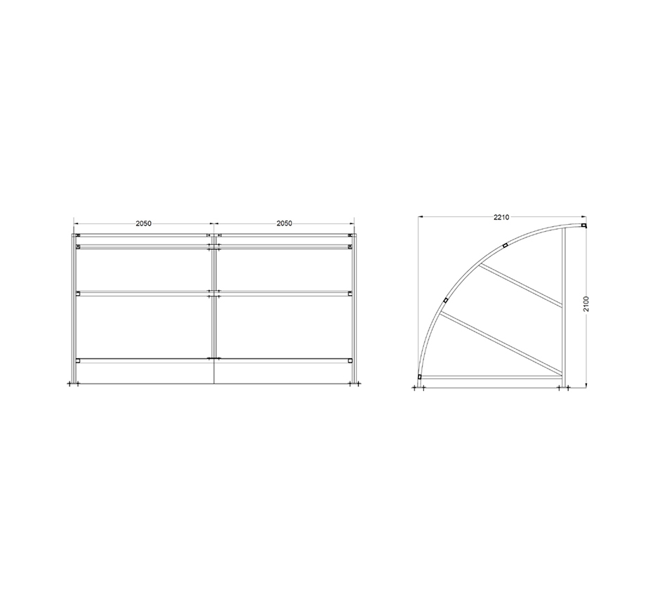 Drawing and dimensions of Kents Blanchardstown bicycle shelter