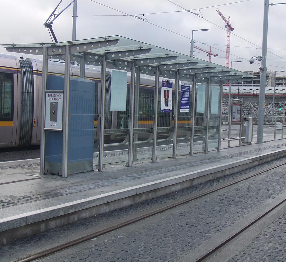 Kents stainless steel double sided tram shelter