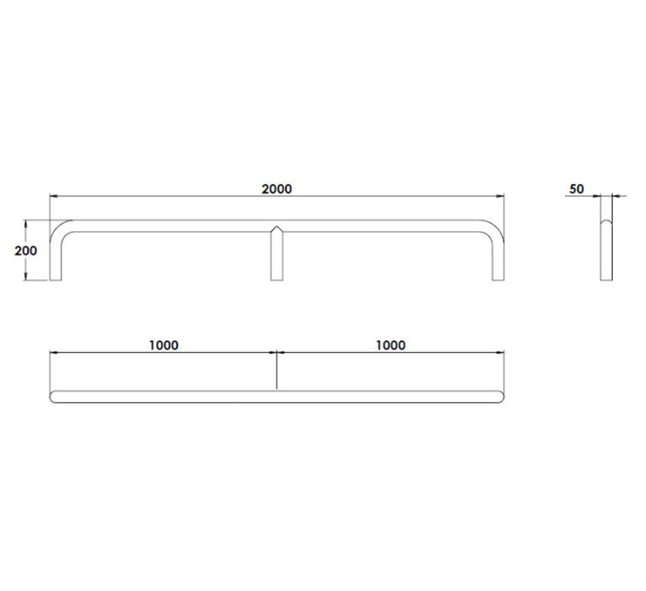 Line drawing of Kent's Floor Mounted Bump Rail for factory use