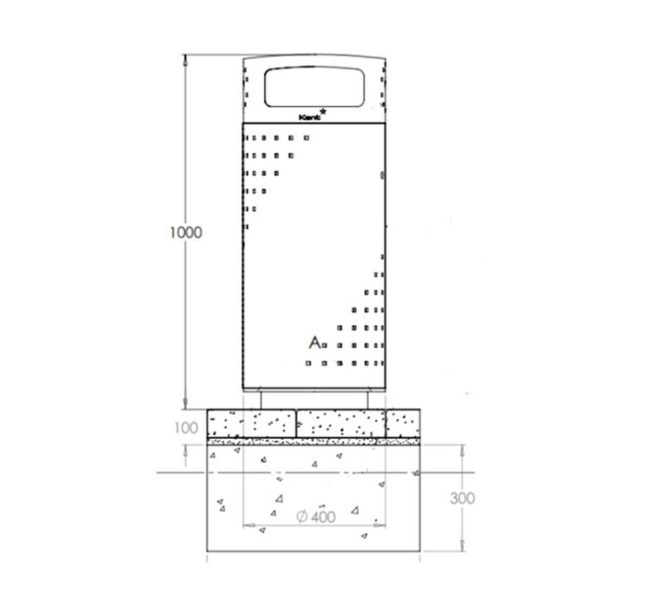 Drawing and dimensions of Kents two tone barcelona bin