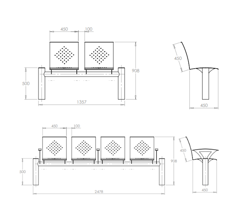 drawings and dimensions for Kents Colchester seat