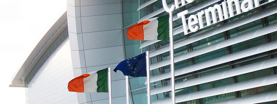Closeup of Kent's stainless steel flag poles at Dublin Airport