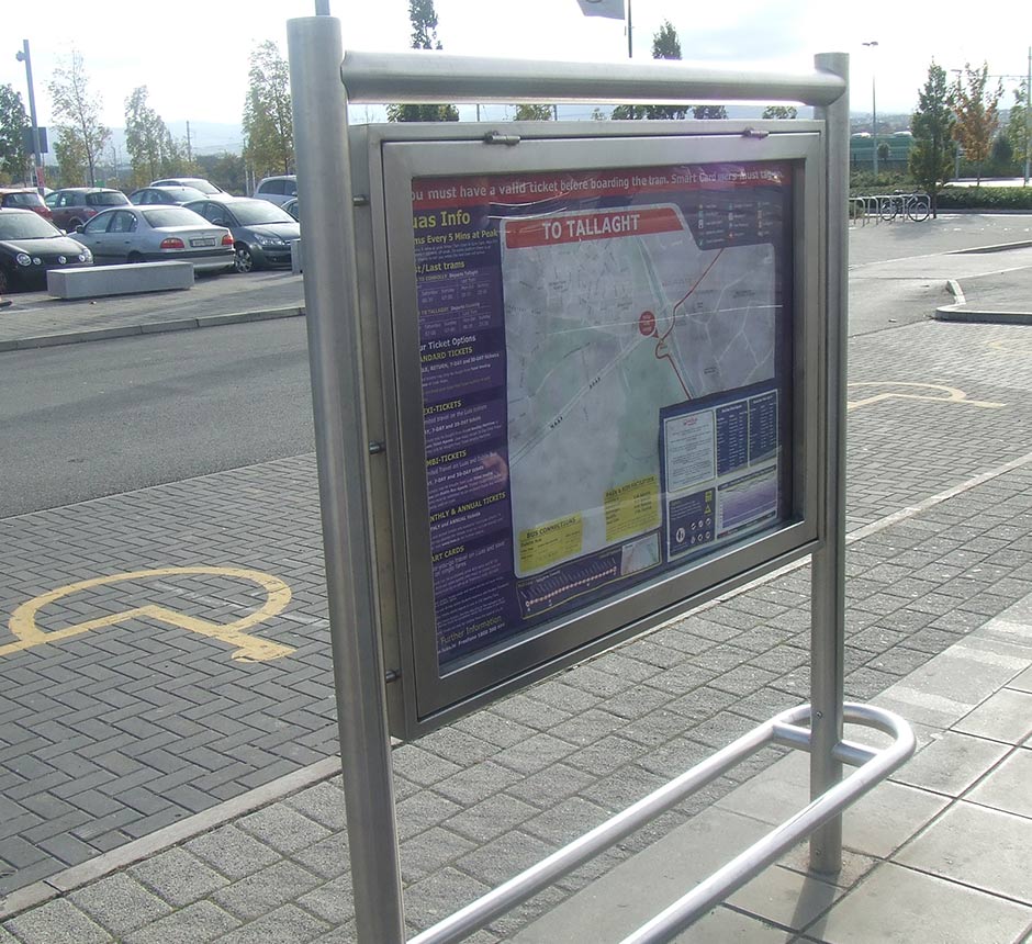 Street view of a light rail notice board by Kent